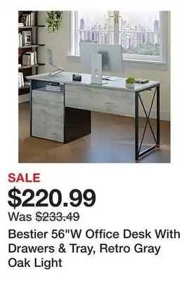 Office Depot Bestier 56W Office Desk With Drawers & Tray, Retro Gray Oak Light offer