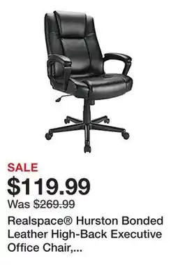 Office Depot Realspace Hurston Bonded Leather High-Back Executive Office Chair, Black, BIFMA Compliant offer