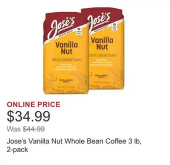 Costco Jose's Vanilla Nut Whole Bean Coffee 3 lb, 2-pack offer