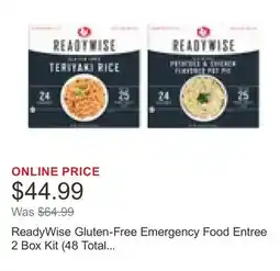 Costco ReadyWise Gluten-Free Emergency Food Entree 2 Box Kit (48 Total Servings) offer