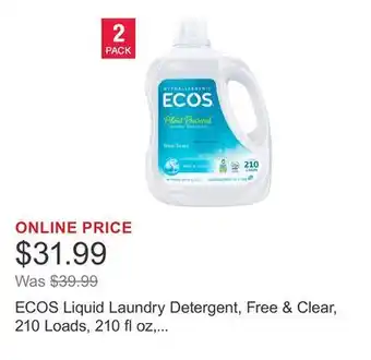 Costco ECOS Liquid Laundry Detergent, Free & Clear, 210 Loads, 210 fl oz, 2-count offer