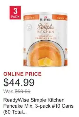 Costco ReadyWise Simple Kitchen Pancake Mix, 3-pack #10 Cans (60 Total Servings) offer