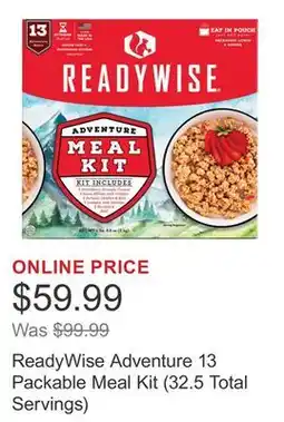 Costco ReadyWise Adventure 13 Packable Meal Kit (32.5 Total Servings) offer