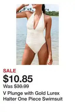 Belk V Plunge with Gold Lurex Halter One Piece Swimsuit offer