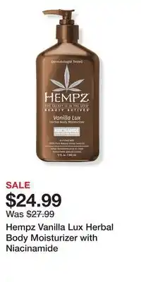 Ulta Beauty Hempz Vanilla Lux Herbal Body Moisturizer with Niacinamide offer