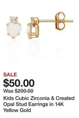 Belk Kids Cubic Zirconia & Created Opal Stud Earrings in 14K Yellow Gold offer