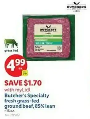 Lidl Butcher's Specialty fresh grass-fed ground beef, 85% lean offer