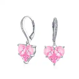 Walmart Bling Jewelry Womens Bridal Romantic Red Pink CZ Heart Dangle Chandelier Earrings Sterling Silver offer