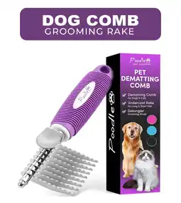 Walmart Poodle Pet Dog Dematting Comb Hair Tool with Stainless Steel Safety Blades, Purple offer