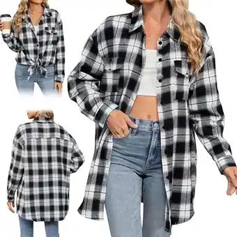 Walmart SOMER Flannel Shirt for Women Long Sleeve Women's Plaid Shirt Flannel Jacket Shackets with Pockets offer