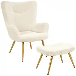 Walmart Renwick Boucle Accent Chair and Ottoman Set with Golden Metal Legs, Ivory offer