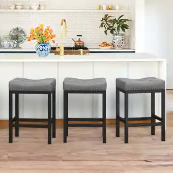 Walmart Dycanpo 24” Saddle Bar Stools Set of 3 with Modern Metal Legs, for Home Kitchen, Dark Gray offer