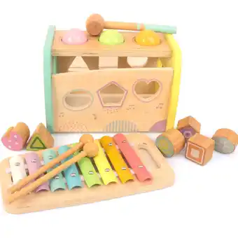 Walmart WOODENFUN Hammering Pounding Toys Wooden Educational Toy Xylophone Shape Sorter for Toddlers offer