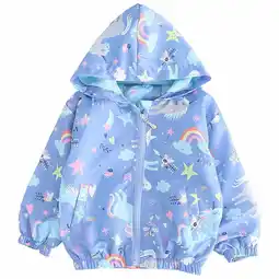 Walmart POPTEM Little Girls Unicorn Jacket Hooded Windbreaker Zip Up Casual Hoodie Blue 6T offer