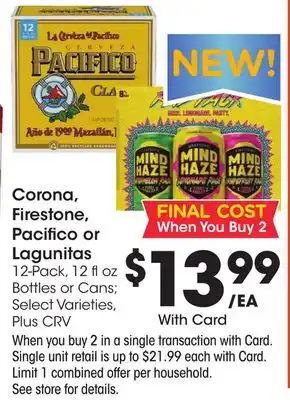 Ralphs Corona, Firestone, Pacifico or Lagunitas offer