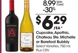 Ralphs Cupcake, Apothic, Chateau Ste. Michelle or Barefoot Bubbly offer