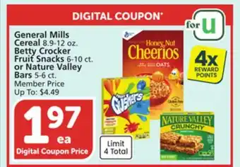 Vons General Mills Cereal 8.9-12 oz. Betty Crocker Fruit Snacks 6-10 ct. or Nature Valley Bars 5-6 ct offer