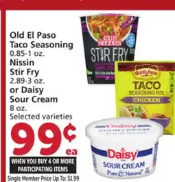 Vons Old El Paso Taco Seasoning 0.85-1 oz. Nissin Stir Fry 2.89-3 oz. or Daisy Sour Cream 8 oz offer