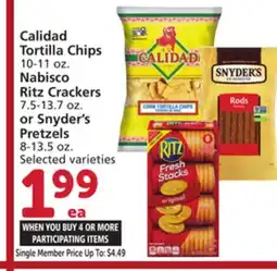 Vons Calidad Tortilla Chips 10-11 oz. Nabisco Ritz Crackers 7.5-13.7 oz. or Snyder's Pretzels 8-13.5 oz offer