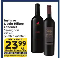 Vons Justin or J.Lohr Hilltop Cabernet Sauvignon offer