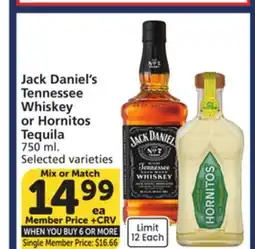 Vons Jack Daniel's Tennessee Whiskey or Hornitos Tequila offer