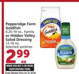 Vons Pepperidge Farm Goldfish 6.25-10 oz., Family or Hidden Valley Salad Dressing 12-16 oz offer