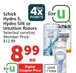 Vons Schick Hydro 5, Hydro Silk or Intuition Razors offer