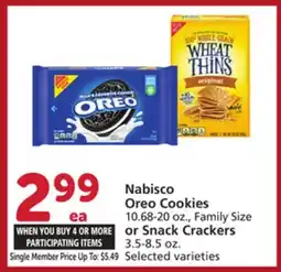 Vons Nabisco Oreo Cookies 10.68-20 oz., Family Size or Snack Crackers 3.5-8.5 oz offer