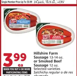 Vons Hillshire Farm Sausage 13-14 oz. or Smoked Beef Sausage 12 oz offer