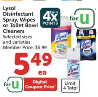 Vons Lysol Disinfectant Spray, Wipes or Toilet Bowl Cleaners offer