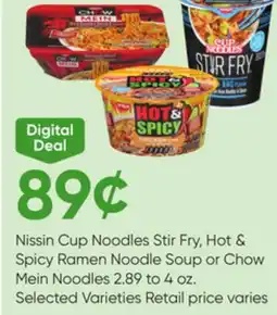 Stater Bros Nissin Cup Noodles Stir Fry, Hot & Spicy Ramen Noodle Soup or Chow Mein Noodles offer