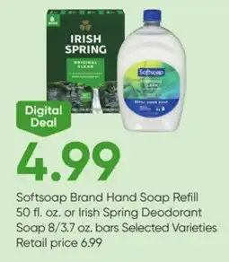 Stater Bros Softsoap Brand Hand Soap Refill 50 fl. oz. or Irish Spring Deodorant Soap 8/3.7 oz. bars offer