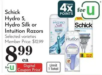 Pavilions Schick Hydro 5, Hydro Silk or Intuition Razors offer