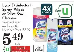 Pavilions Lysol Disinfectant Spray, Wipes or Toilet Bowl Cleaners offer