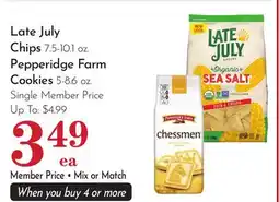 Pavilions Late July Chips 7.5-10.1 oz. Pepperidge Farm Cookies 5-8.6 oz offer