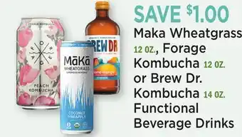 Heinen's Maka Wheatgrass 12 OZ., Forage Kombucha 12 OZ. or Brew Dr. Kombucha 14 OZ offer