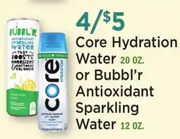 Heinen's Core Hydration Water 20 OZ. or Bubbl'r Antioxidant Sparkling Water 12 OZ offer