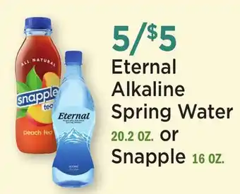 Heinen's Eternal Alkaline Spring Water 20.2 OZ. or Snapple 16 OZ offer