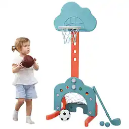 Walmart Topbuy 3-in-1 Basketball Hoop Set Stand Toddler Basketball Hoop Game Set Green offer