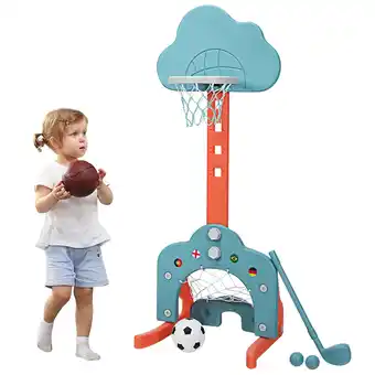 Walmart Topbuy 3-in-1 Basketball Hoop Set Stand Toddler Basketball Hoop Game Set Green offer