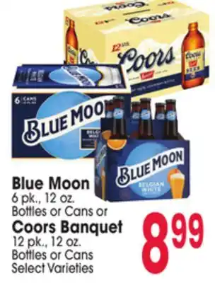 Jewel-Osco Blue Moon 6 pk., 12 oz. Bottles or Cans or Coors Banquet 12 pk., 12 oz. Bottles or Cans offer