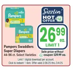 Jewel-Osco Pampers Swaddlers Super Diapers offer