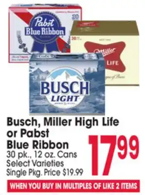 Jewel-Osco Busch, Miller High Life or Pabst or Pabst Blue Ribbon offer