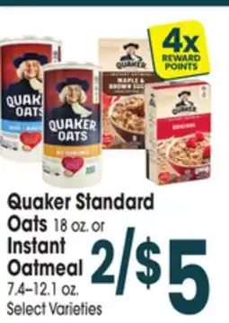 Jewel-Osco Quaker Standard Oats 18 oz. or Instant Oatmeal 7.4-- 12.1 oz offer