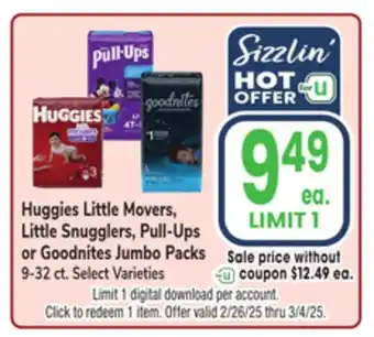 Jewel-Osco Huggies Little Movers, Little Snugglers, Pull-Ups or Goodnites Jumbo Packs offer