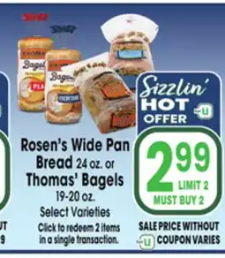 Jewel-Osco Rosen's Wide Pan Bread 24 oz. or Thomas' Bagels 19-20 oz offer