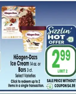 Jewel-Osco Häagen-Dazs Ice Cream 14 oz. or Bars 3 ct offer