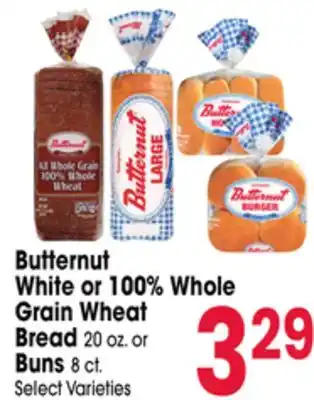 Jewel-Osco Butternut White or 100% Whole Grain Wheat Bread 20 oz. or Buns 8 ct offer