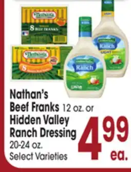 Jewel-Osco Nathan's Beef Franks 12 oz. or Hidden Valley Ranch Dressing 20-24 oz offer