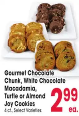 Jewel-Osco Gourmet Chocolate Chunk, White Chocolate Macadamia, Turtle or Almond Joy Cookies offer